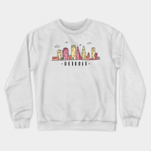 Detroit USA Watercolor Skyline Crewneck Sweatshirt by LR_Collections